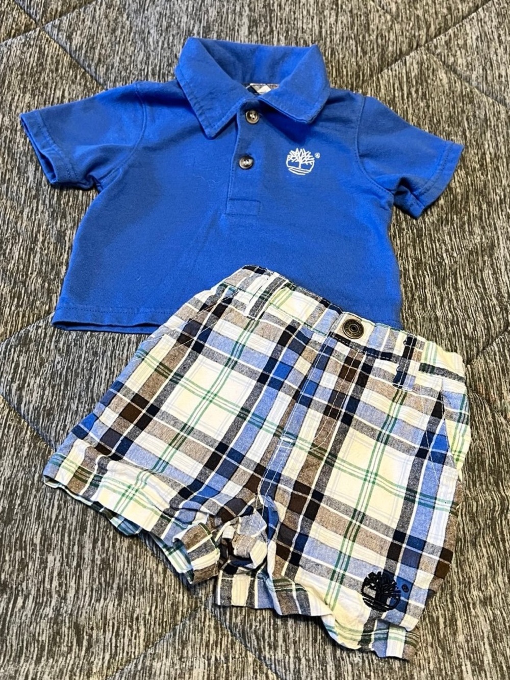Boy’s Timberland Blue Polo & Plaid Shorts Set